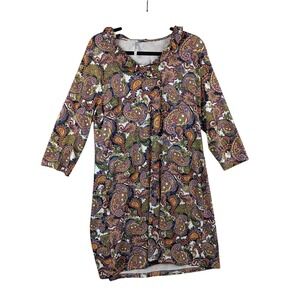 Lulu B Colorful Paisley Print Ruffle Neck 3/4 Sleeve‎ Dress Women's Size L